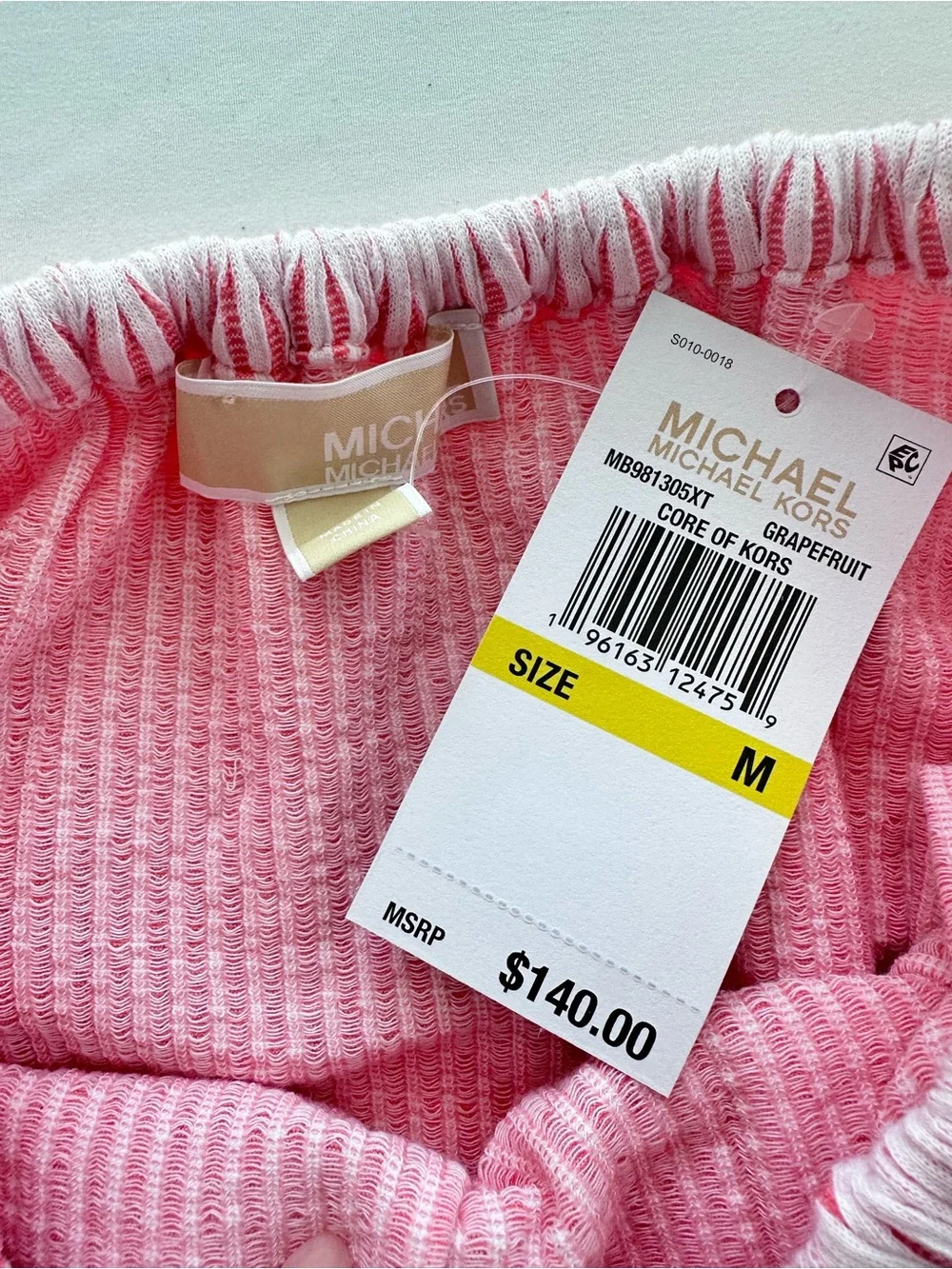 Michael Kors Coral Striped Off-Shoulder Ruffle Dress